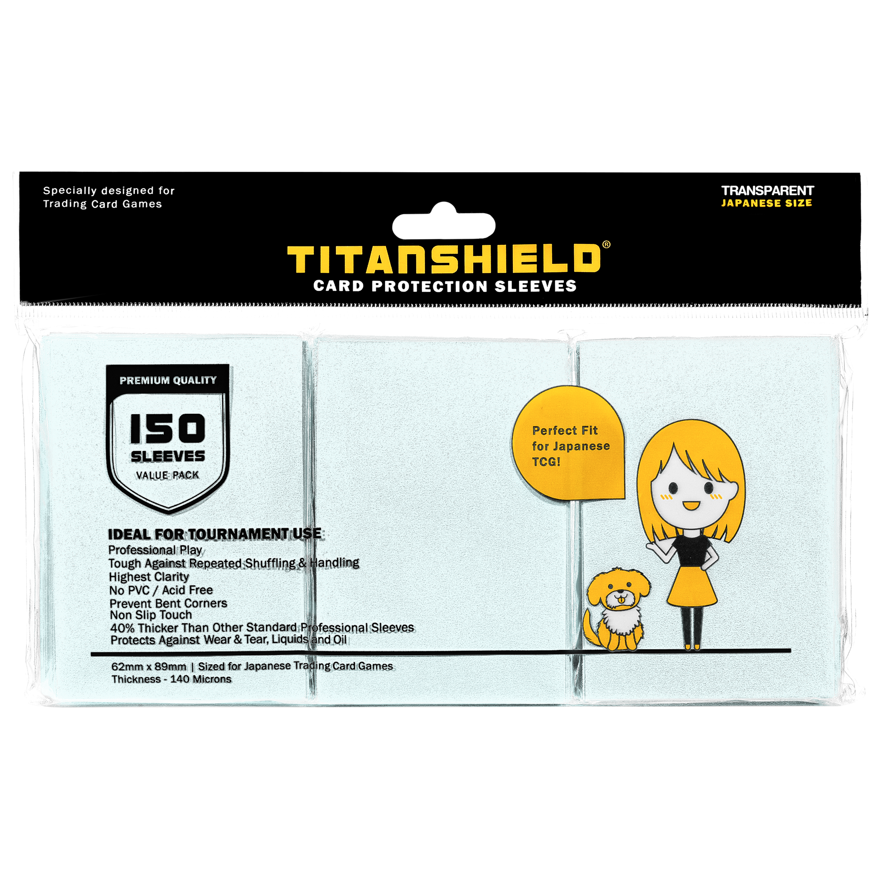 Titanshield (150 Sleeve/Clear) Small Japanese Sized Trading Card Sleeves Deck Protector For Yu-Gi-Oh, Cardfight!! Vanguard & Photocards