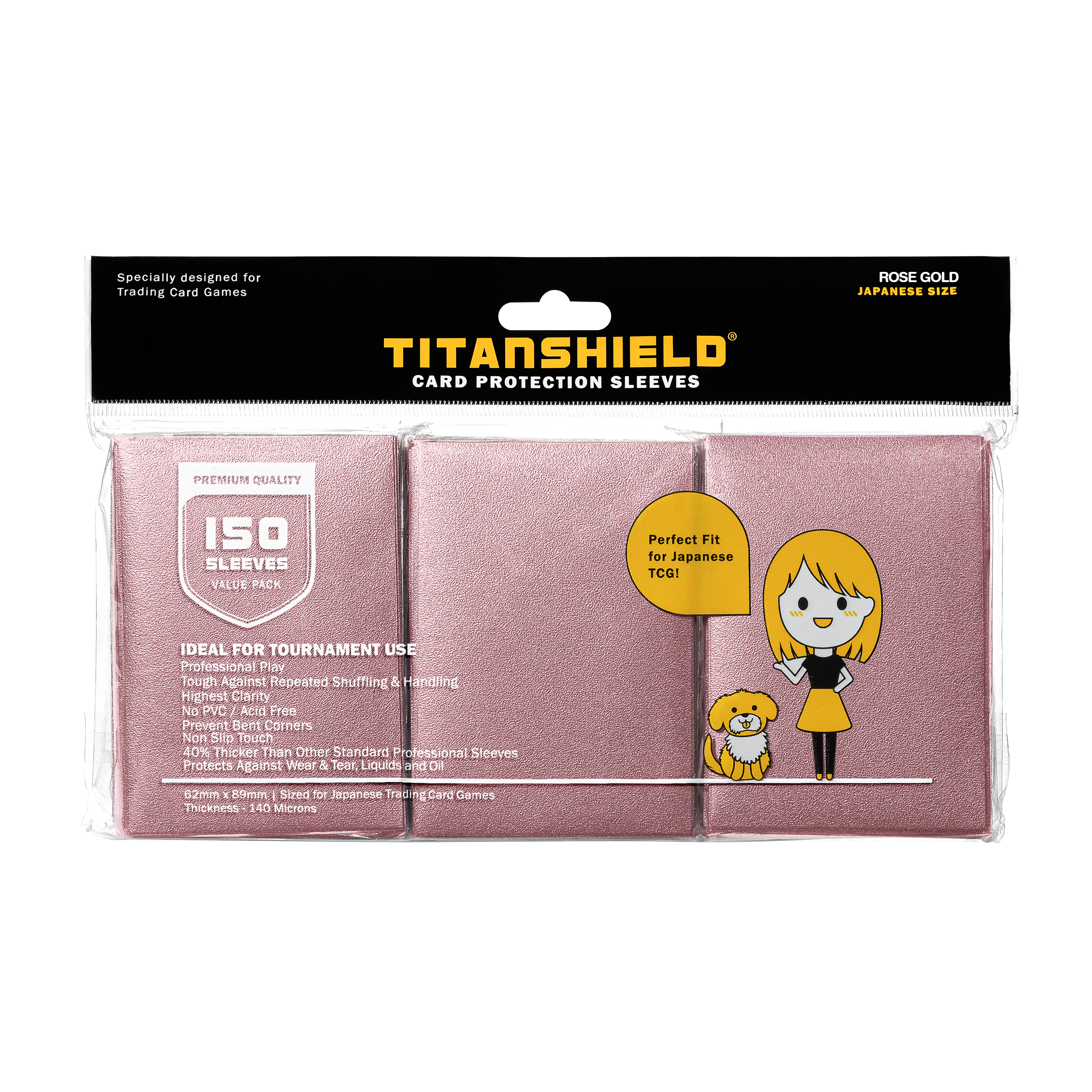 TitanShield (150 Sleeve) Colored Small Japanese Sized Trading Card Sleeves Deck Protector for Yu-Gi-Oh, Cardfight!! Vanguard & More (Rose Gold)