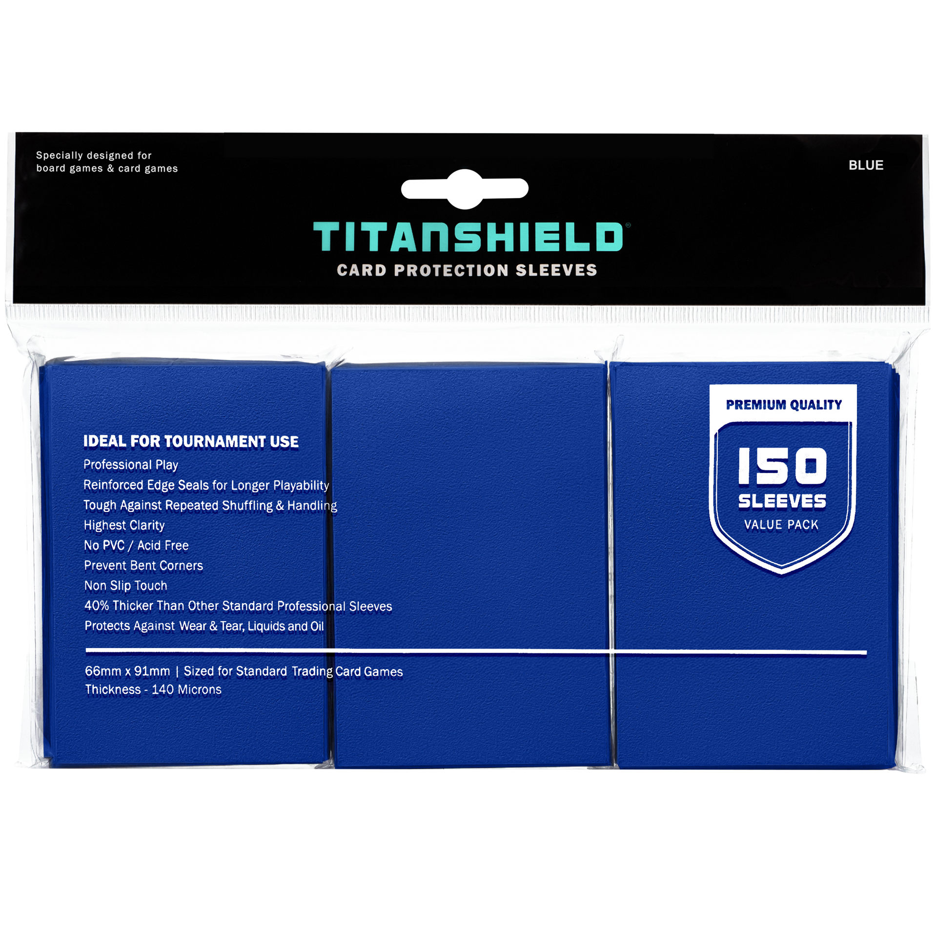 TitanShield 150 Sleeves, Blue Compatible with Standard Sized Board games, MTg Magic The gathering, Pokemon, Lorcana, and Trading TitanShield 150 Sleeves, Blue Compatible with Standard Sized Board games, MTg Magic The gathering, Pokemon, Lorcana, and Trading