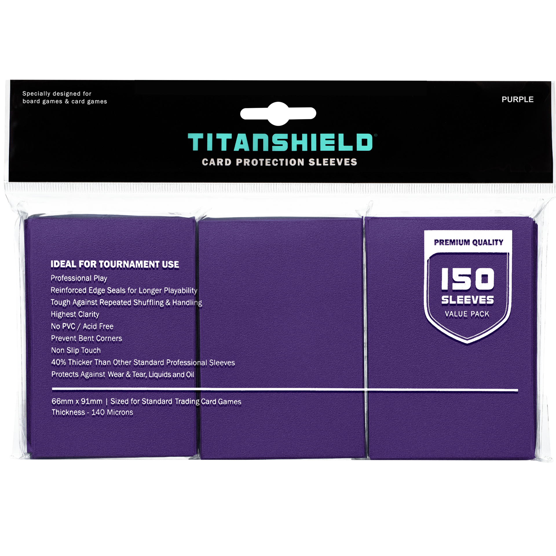TitanShield (150 Sleeves /Purple) Standard Size Board Game Trading Card Sleeves Deck Protector for MTG, Dropmix