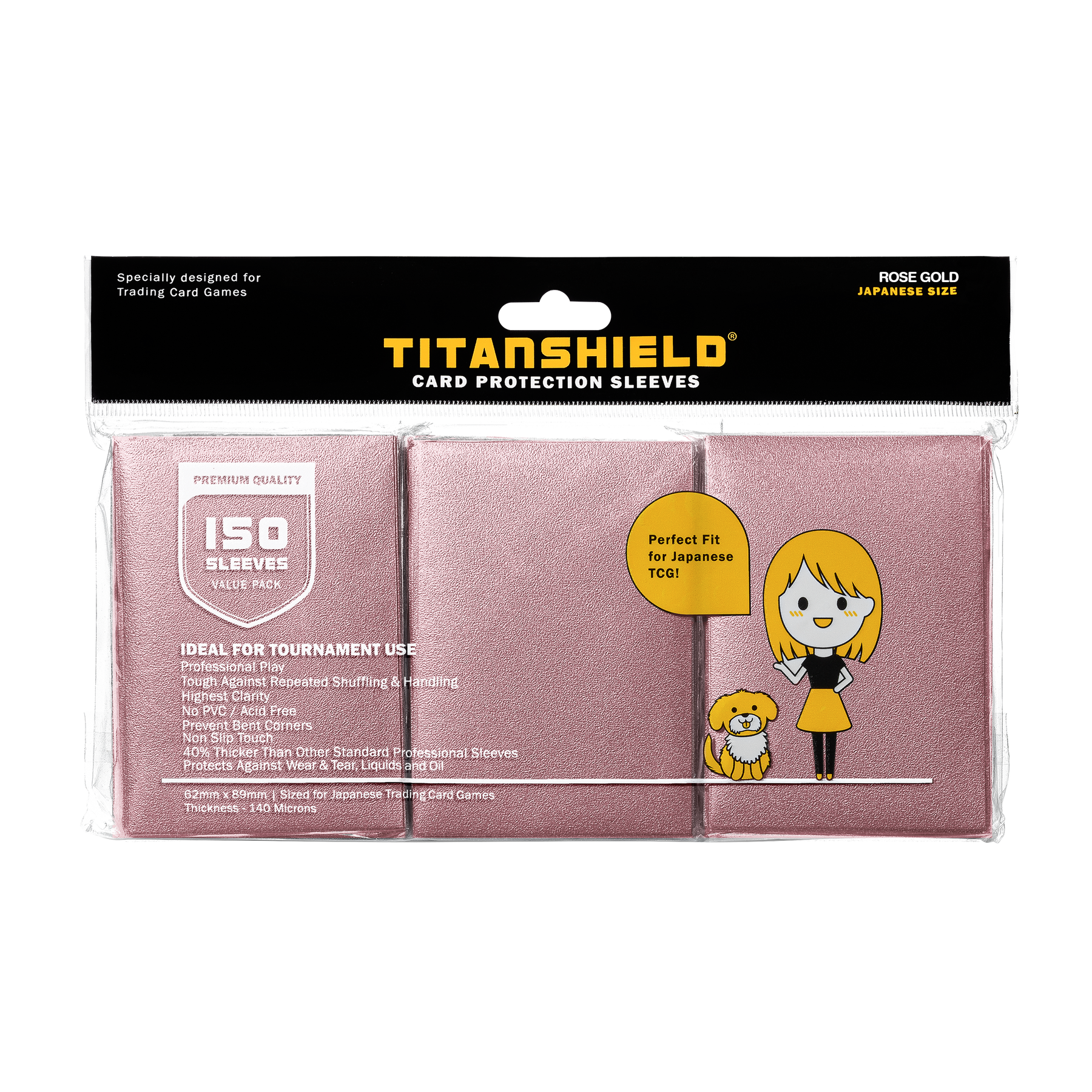 TitanShield (150 Sleeve) Colored Small Japanese Sized Trading Card Sleeves Deck Protector for Yu-Gi-Oh, Cardfight!! Vanguard & More (Rose Gold)