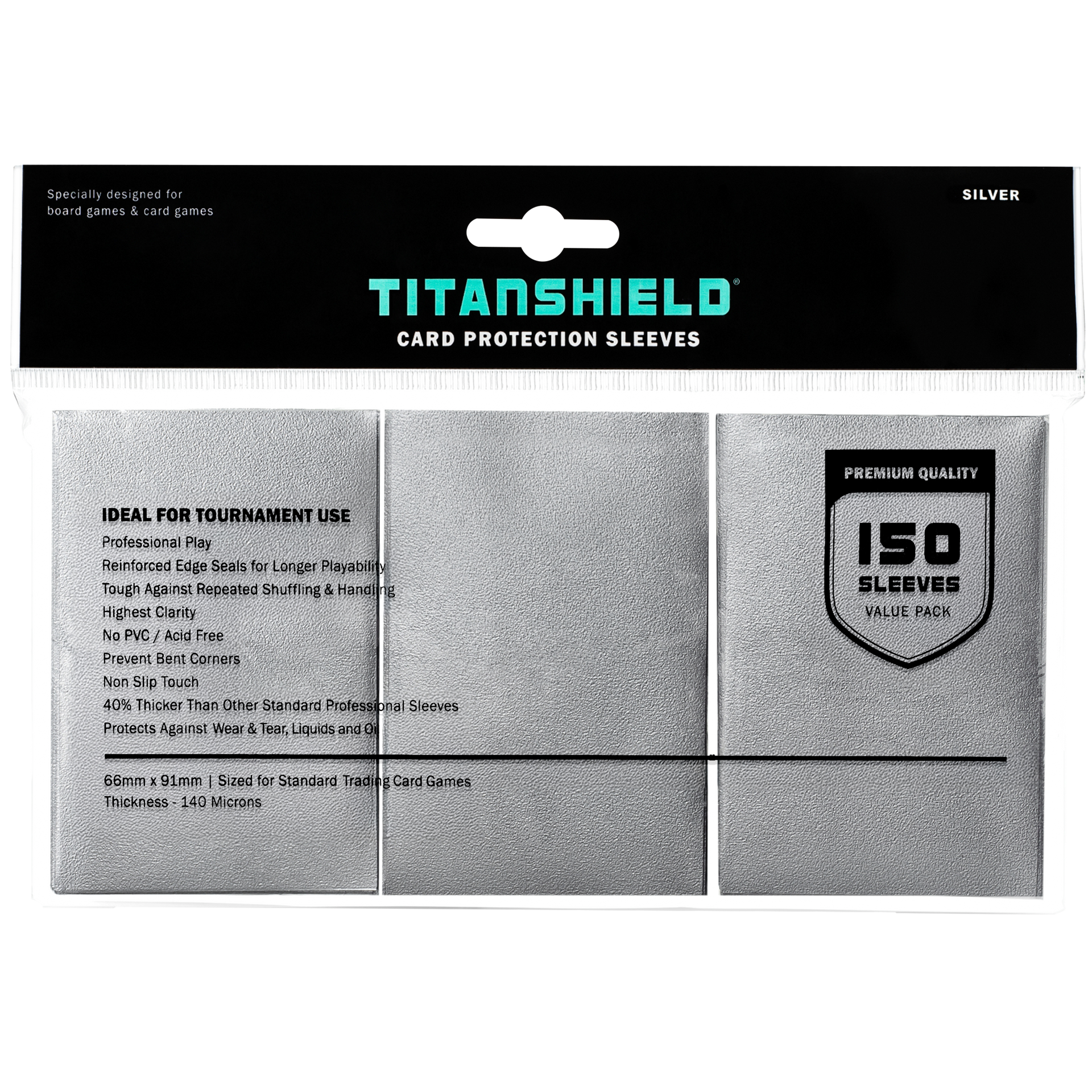 TitanShield (150 Silver Sleeves) Compatible with MTG Magic The Gathering, Lorcana, Board Games and Trading Cards 2.5